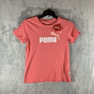 Puma Womens T Shirt S Pink Essentials Logo 100% Cotton Short Sleeve Tee Crew NWT